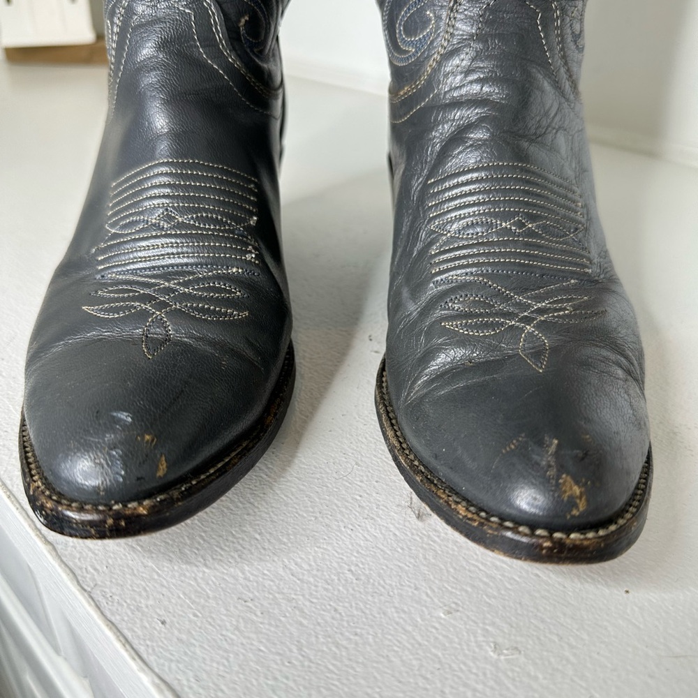 Vintage Dan Post Grey Leather Embroidered Cowboy Boots Women’s 7.5C - Picture 4 of 10